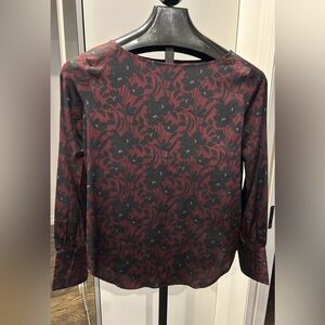 Ann Taylor Black and Burgundy Floral Blouse